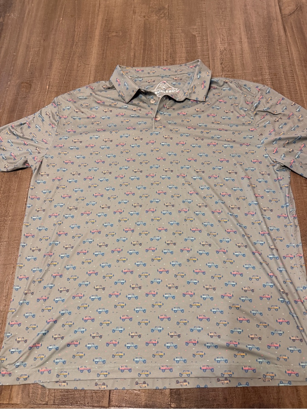 Burlebo AOP Golf Polo Vintage Cruiser Ford Bronco Print Green Men Sz XL